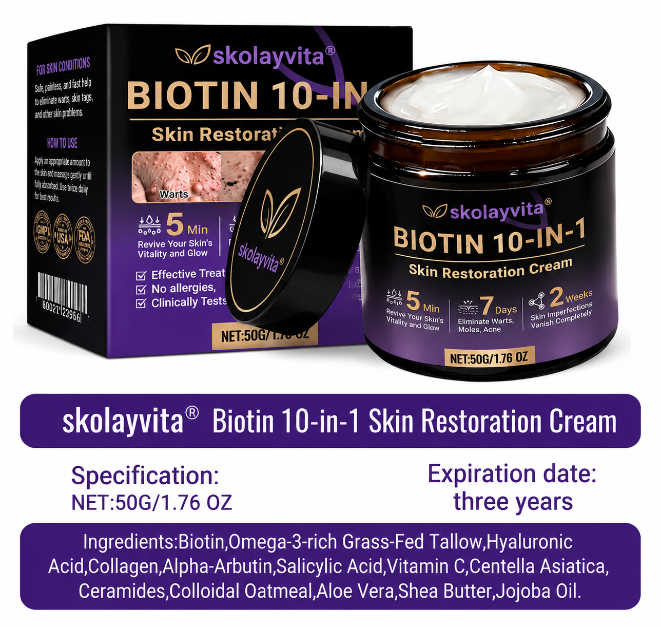 Made and Shipped from USA ✨SKOlayvita™ Biotin 10-in-1 Skin Restoration Cream 🍀