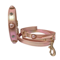 Iridescent Shiny PU Leather Dog Collar With Heart‑Shaped Charm, Luxury Bling Pet Collar And Leash Set