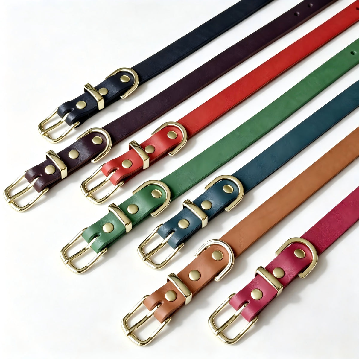 Minimalist Solid‑Brass Hardware Full‑Grain Genuine Leather Dog Collar, Hand‑made Luxury Pet Collar