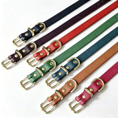 Minimalist Solid‑Brass Hardware Full‑Grain Genuine Leather Dog Collar, Hand‑made Luxury Pet Collar