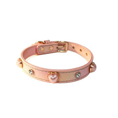 Iridescent Shiny PU Leather Dog Collar With Heart‑Shaped Charm, Luxury Bling Pet Collar And Leash Set