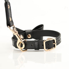 Hand‑crafted Genuine Leather Bow Dog Collar & Matching Leash, Luxury Pet Accessory