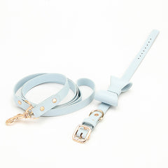 Hand‑crafted Genuine Leather Bow Dog Collar & Matching Leash, Luxury Pet Accessory