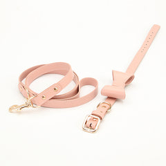 Hand‑crafted Genuine Leather Bow Dog Collar & Matching Leash, Luxury Pet Accessory