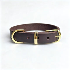 Minimalist Solid‑Brass Hardware Full‑Grain Genuine Leather Dog Collar, Hand‑made Luxury Pet Collar